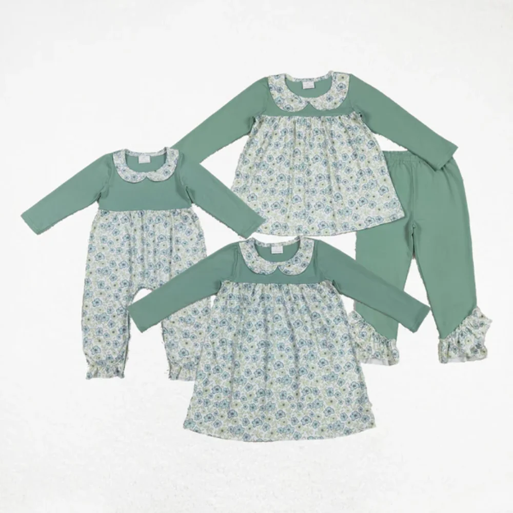 

Long Sleeves Clothes Flower Tunic Toddler Green Ruffle Pants Baby Girls Fall Set