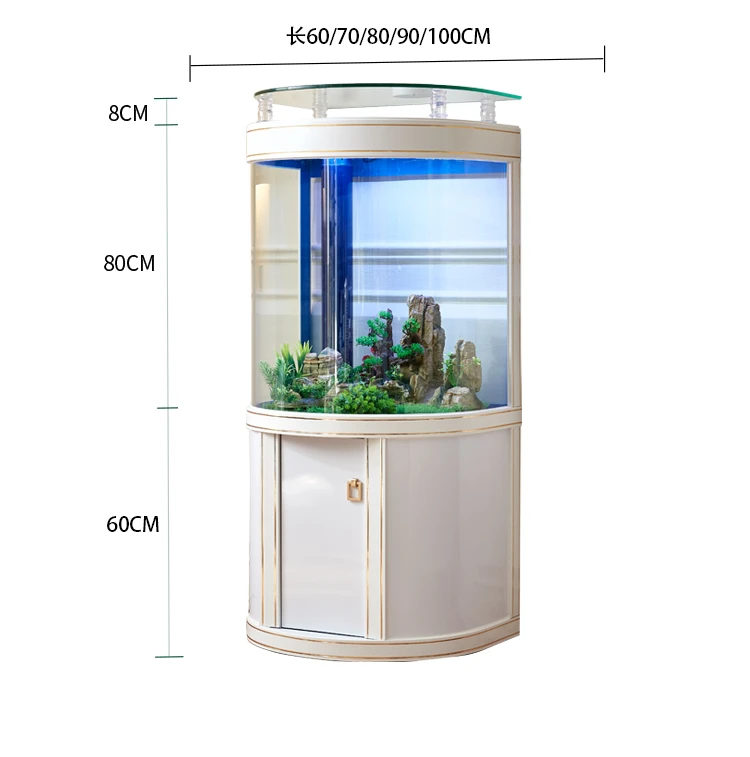 Light Luxury Fish Tank Living Room Home Family TV Cabinet Side Semicircle Bottom Filter Glass Aquarium Ecology