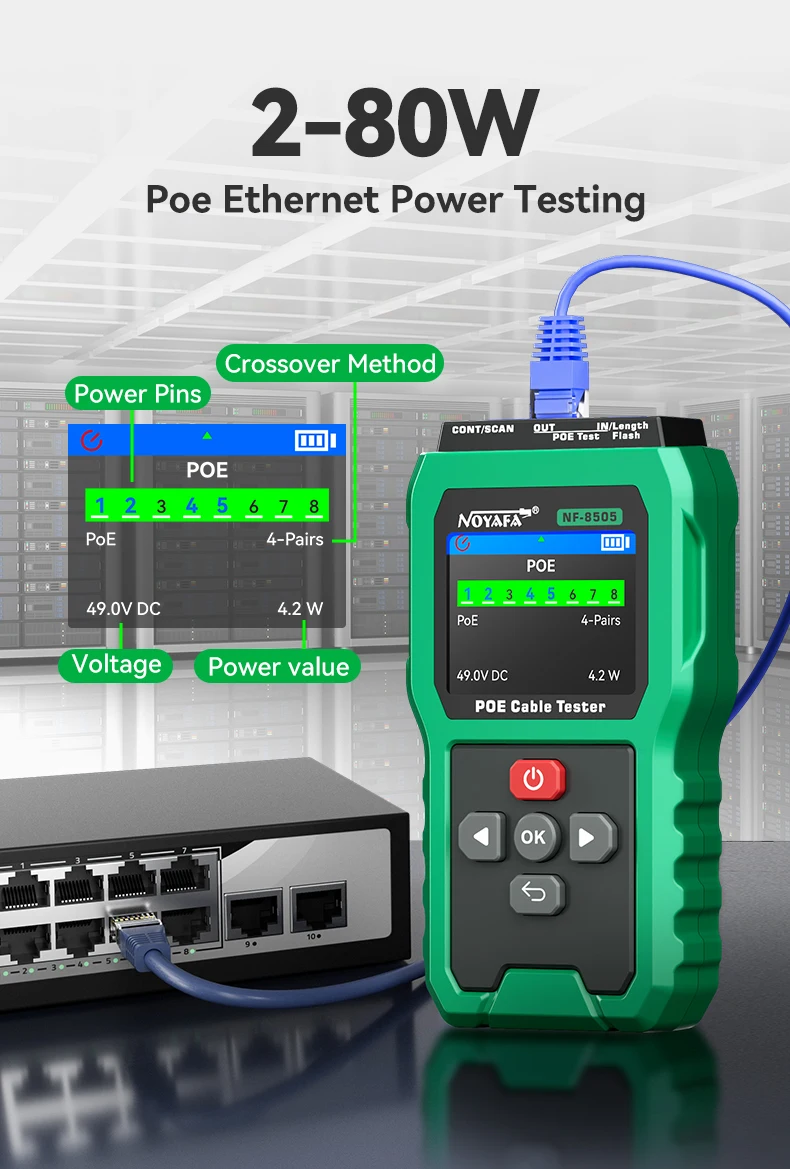 NOYAFA Netzwerkkabel-Tester RJ45 Kabelverfolgungsgerät NF-8505 Störungsfreier Kabeltester PoE-Prüfer Fehlerdistanz-Messgerät – Detail 8
