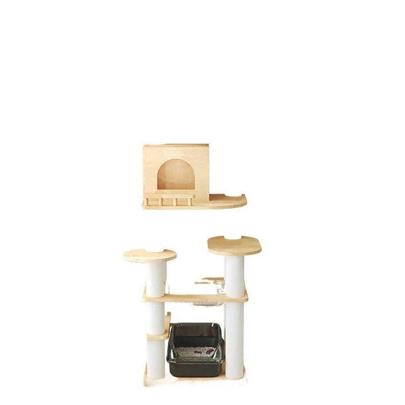 All solid wood large, cat nest cat tree integrated, space capsule large rubber wood