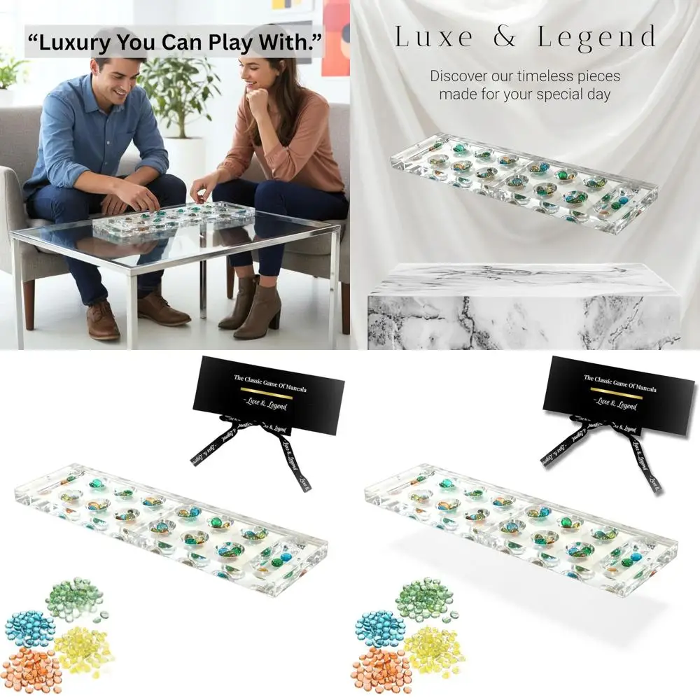 

Элегантный акриловый игровой набор Mancala — прозрачная роскошная магнитная доска с цветными камнями, современные семейные развлечения и подарочная коробка
