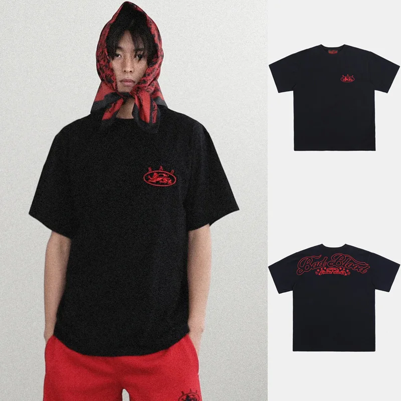 American Sports Loose ort Sve T-irt Women Summer Retro Embroidery  Casual Spicy Top Trendy round Ne Regular Length