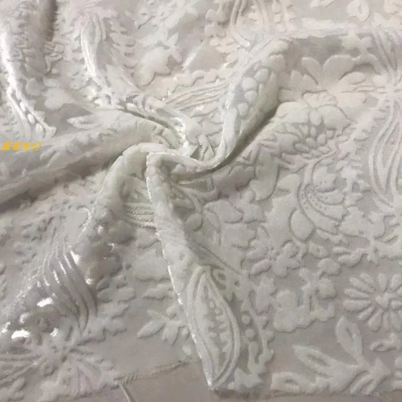 Wide White Black Silk Etched-out Velvet Fabric Silk Cotton Velvet See-through Spring and Summer Dress Top Cheongsam Cloth