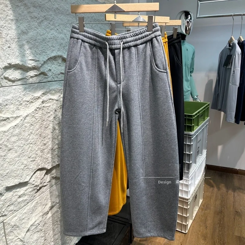 

Мужские повседневные брюки свободного кроя с флисовой подкладкой, широкие штанины, в стиле ретро, японский силуэт, драпированные, с эффектом складок, американские свободные спортивные брюки