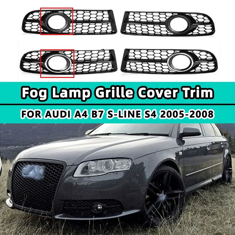 

Pair Front Fog Light Grille Cover for Audi A4 B7 S-Line S4 2005-2008 Honeycomb Fog Lamp Grill 8E0807681F 8E0807682F ABS Body Kit