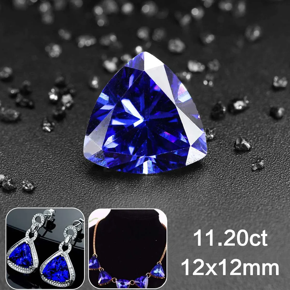 11.20ct 12x12mm 1pc Deep Blue Triangle Cut Gemstone VVS AAA Zircon Jewelry Wedding Party Ring Gems Decorations