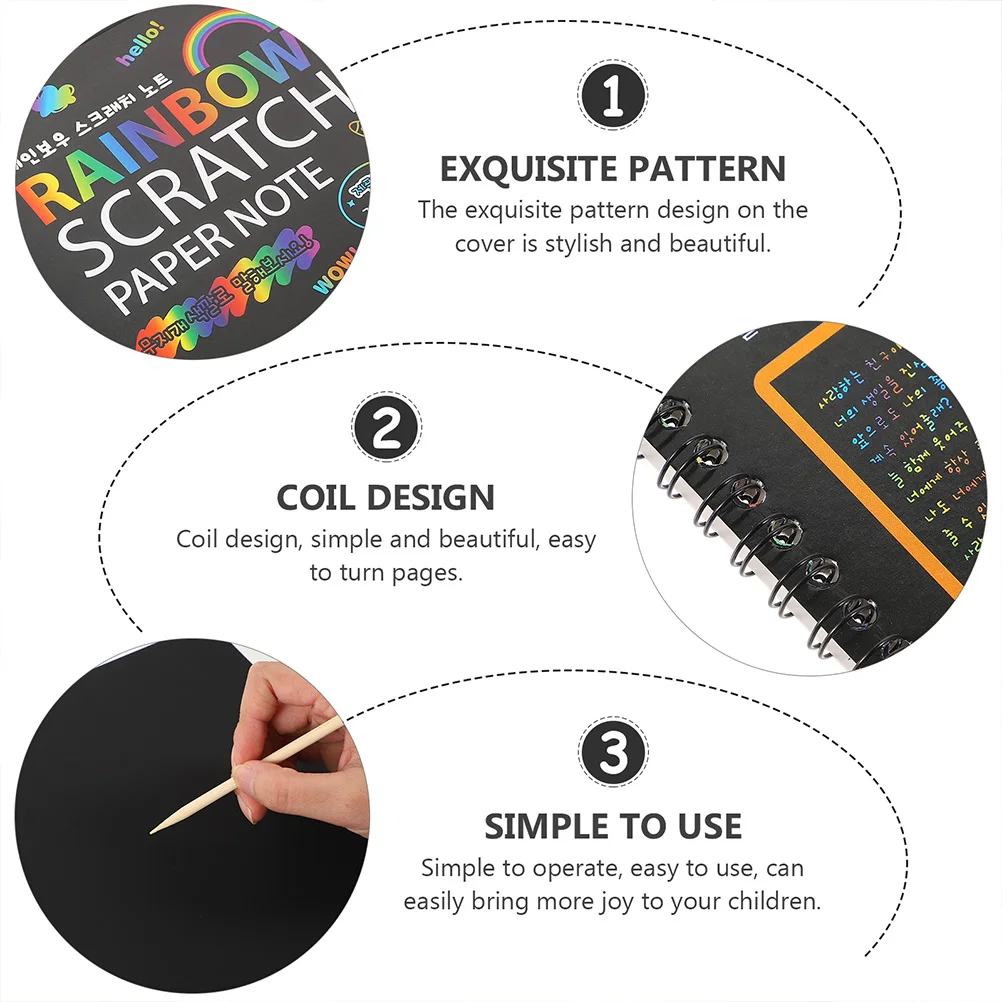 3 Sets Scratch Books Kids Graffiti Paper Crafts Notebooks Scratching Painting Children DIY Black Art Toys Lightweight Portable