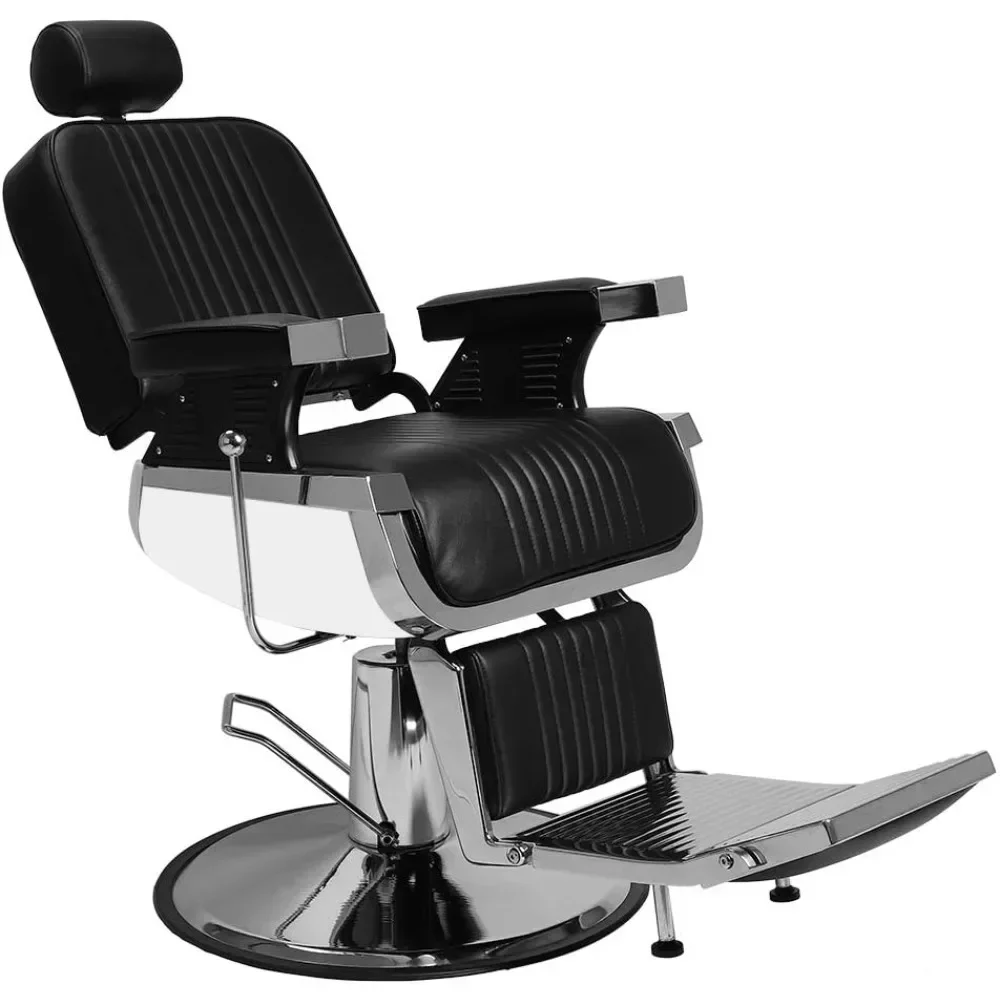 

Reclining Barber Chair with Headrest & Supports up to 500lbs & 360 Degrees Rolling Swivel, Professional Vintage Salon Spa Chair