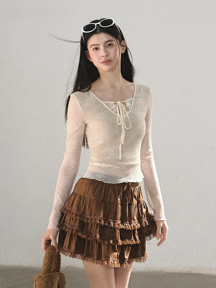 Lulusmiracle Vintage Feel 100% Cotton  Cake Short Skirt Women Sweet Half-length Skirts City Commute Daily Wear