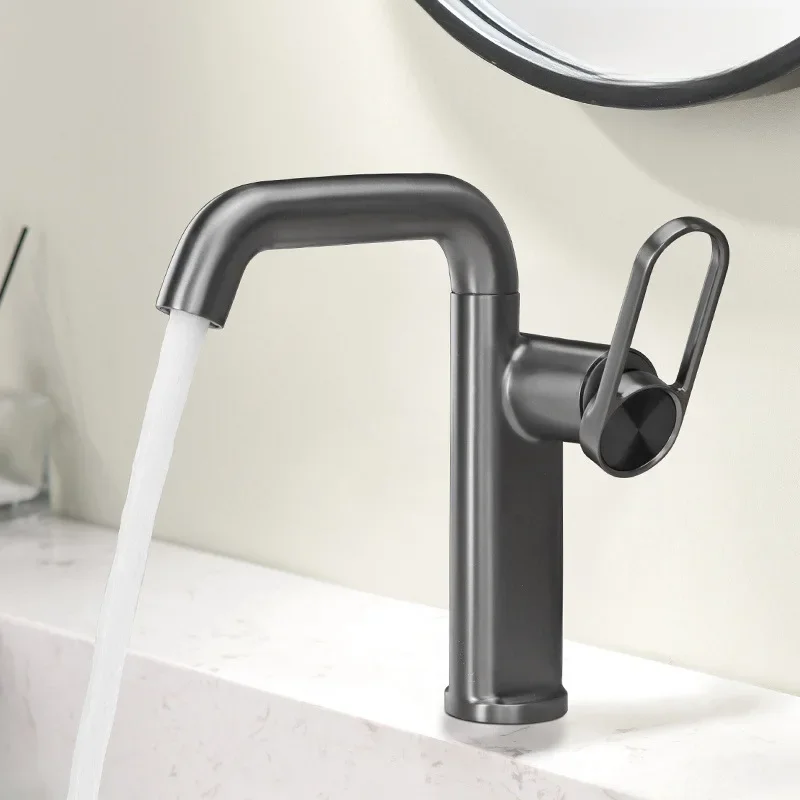 Washbasin Faucet Cream Gold 360 Degree Swivel Faucet Side Opening Washbasin Faucet for Countertop and Undercounter Basins