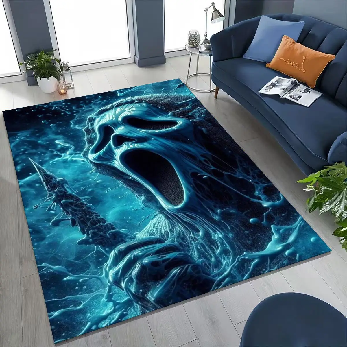 ホラー キャラクター S-Scream ゴースト フェイス ラグ 寝室 リビングルーム ソファ ホーム ドアマット 装飾、大型子供用プレイ ノンスリップ フロアマット