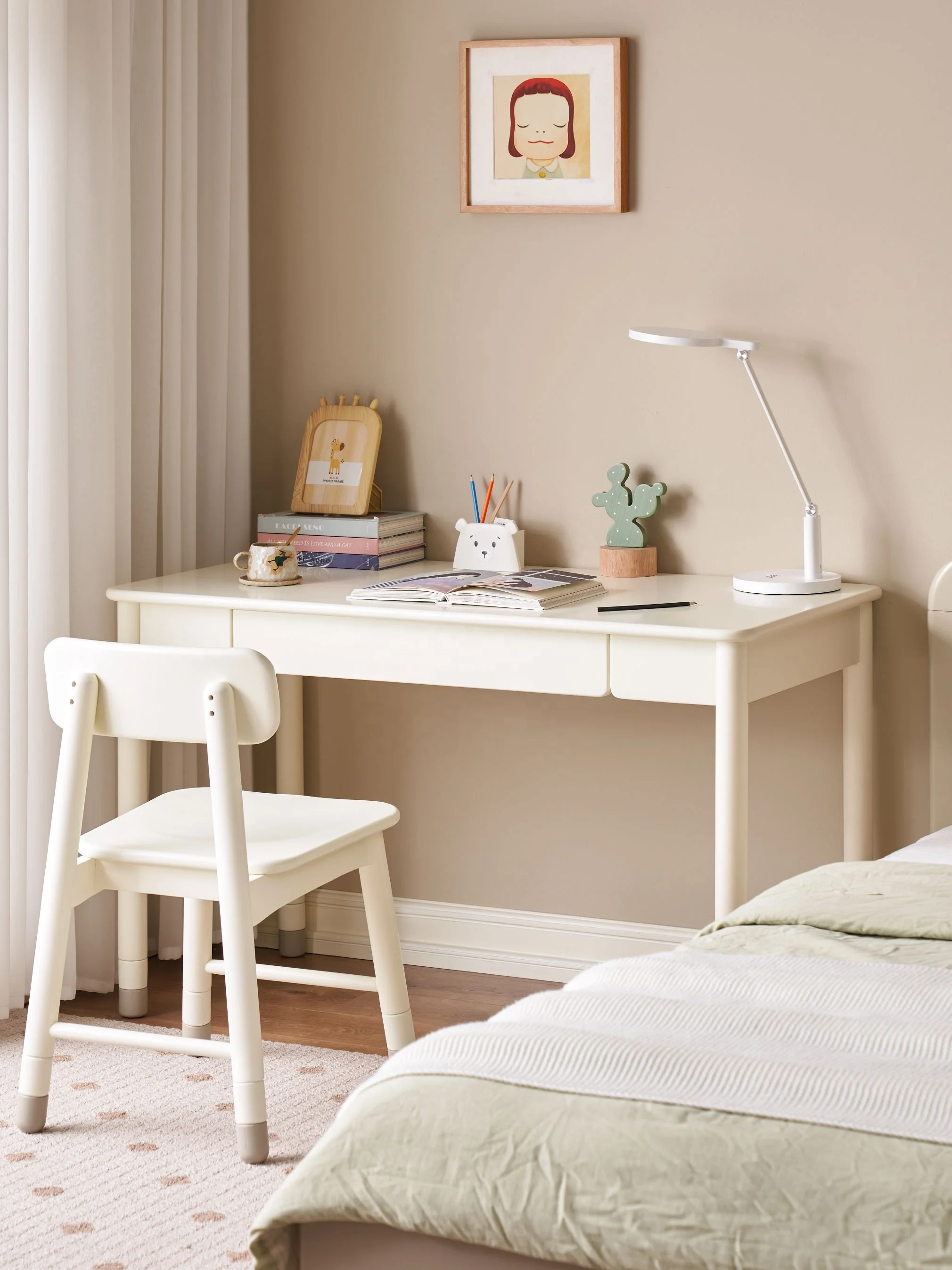 -oo M8165 Modern Simple  Study Desk Combination  Home Bedroom Kid Study Rubber Wood Adjustable Desk Table