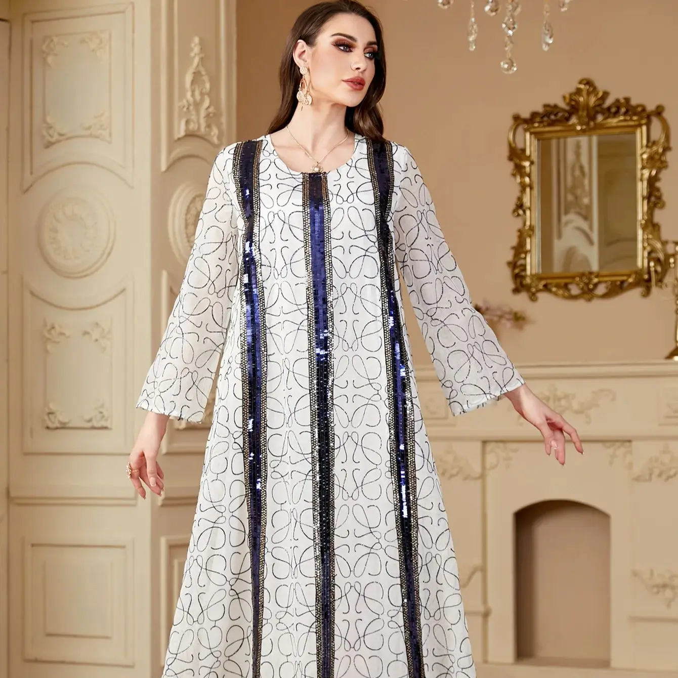 Caftan marocain femme muçulmano lantejoulas bordado moda malha bordado vestido jalabiya dubai robe femme musulmane 4210