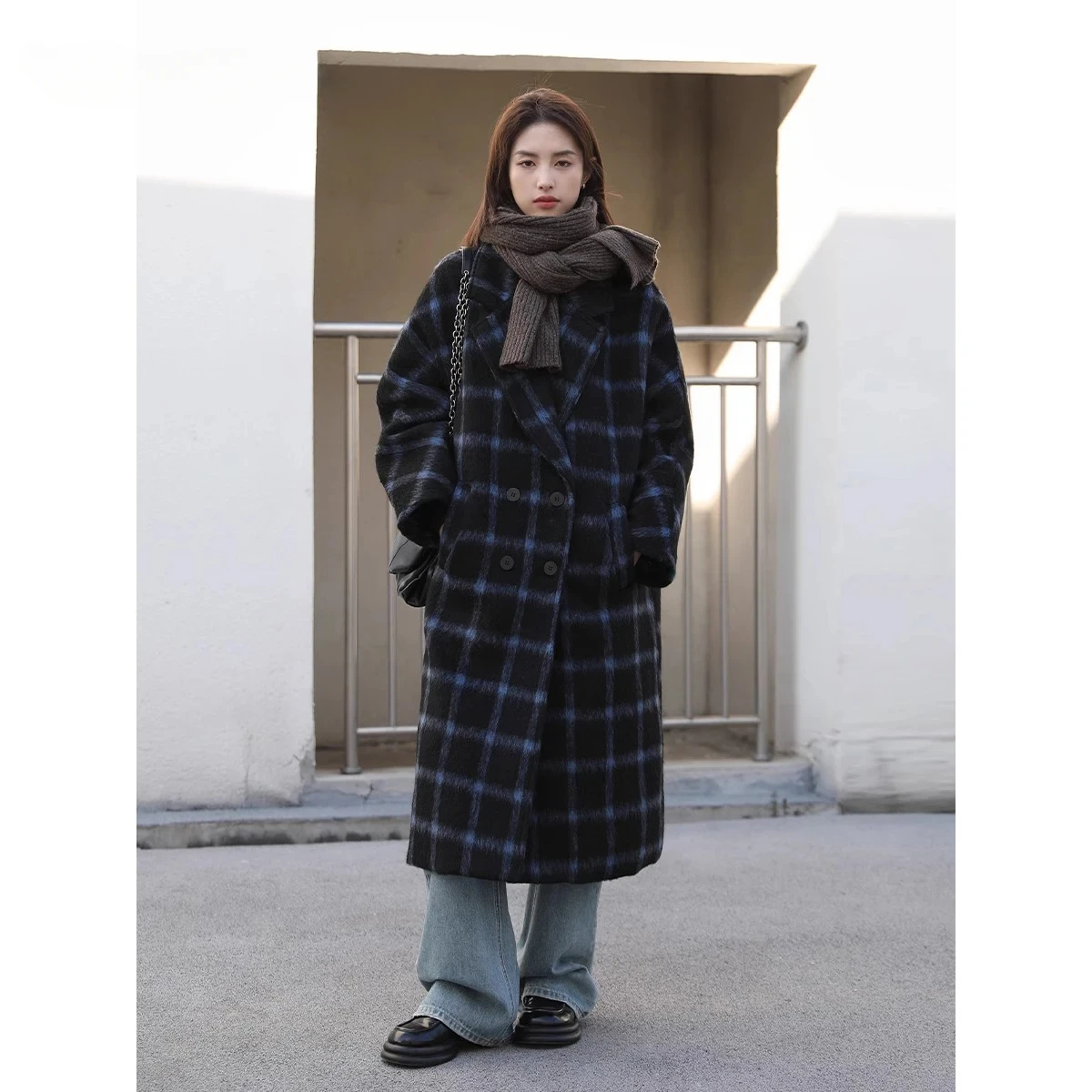 CHIC VEN  Women\'s Woolen Coats Casual Plaid Soft Warm Long Jackets Korean Fashion Double Breasted Overcoat Autumn Winter 2023