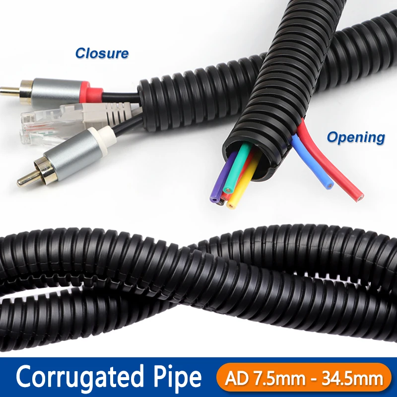 

PP Corrugated Pipe AD 7.5/10/11.6/13/28.5/34.5mm Oil Resistant Cable Harness Threading Protection Sleeve Wire Split Loom Tubing