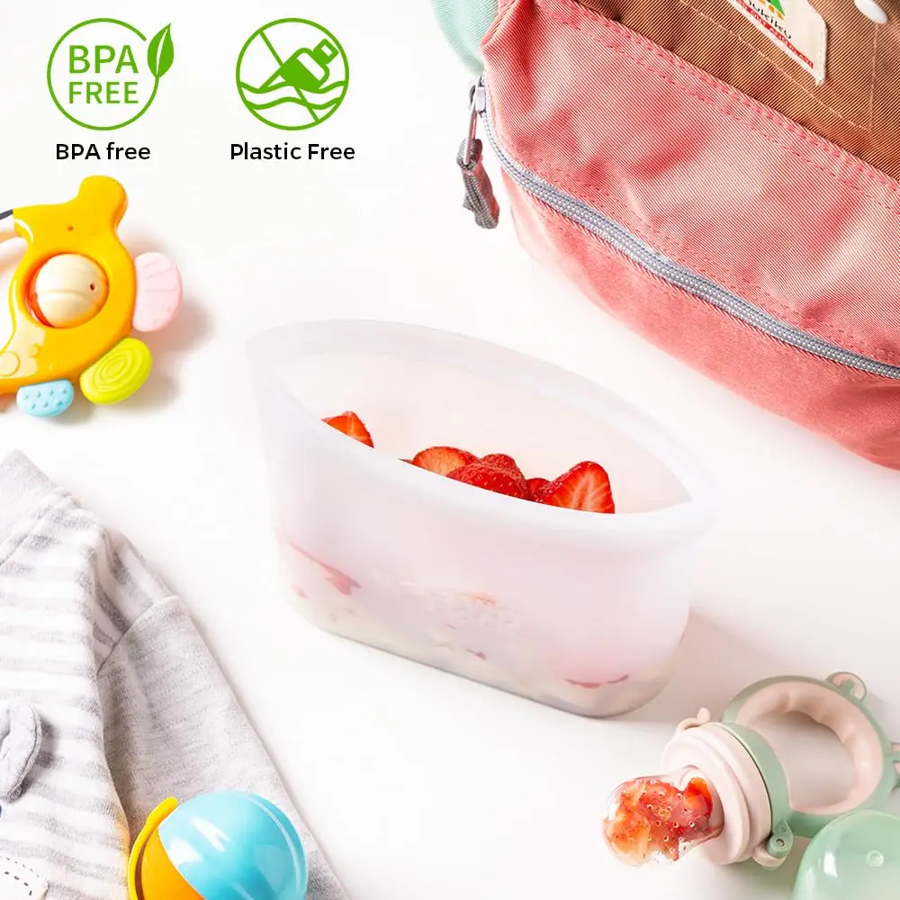 Silicone Food Storage Bag, Reusable Stand Up Zip Leakproof Containers Fresh Food Storage Bag Fresh Wrap Ziplock Bag