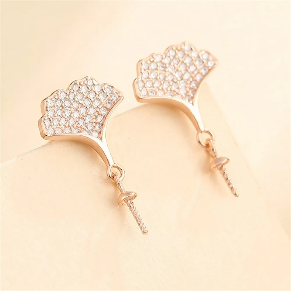 Earring Blanks for 6mm-10mm Round Beads 925 Silver Stud Earring Settings Ginkgo Leave Earring Base SE0076