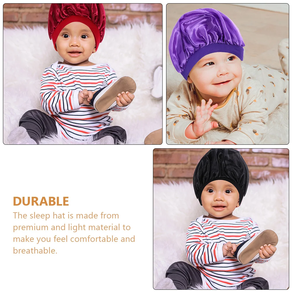 

3pcs Kids Hair Protector Sleep Hat Bathing Cap Elastic Breathable Hair Care Sleeping Caps For Children Practical