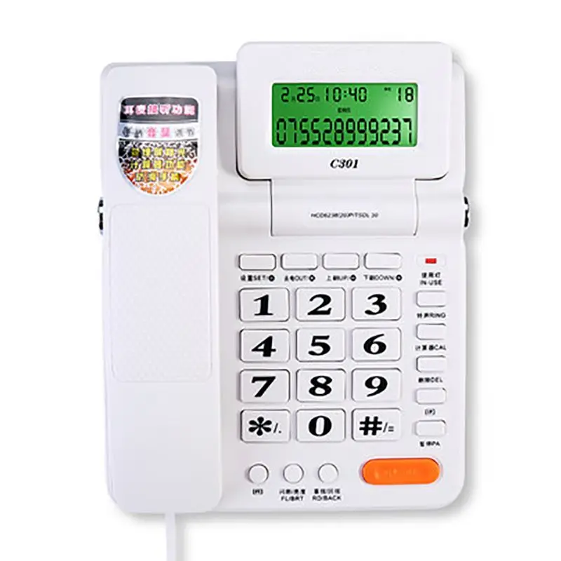 Big Button Corded Telephone Phone with Caller ID, Adjustable Volume, Calculator, Green Backlit, Dual Interface for Home Office