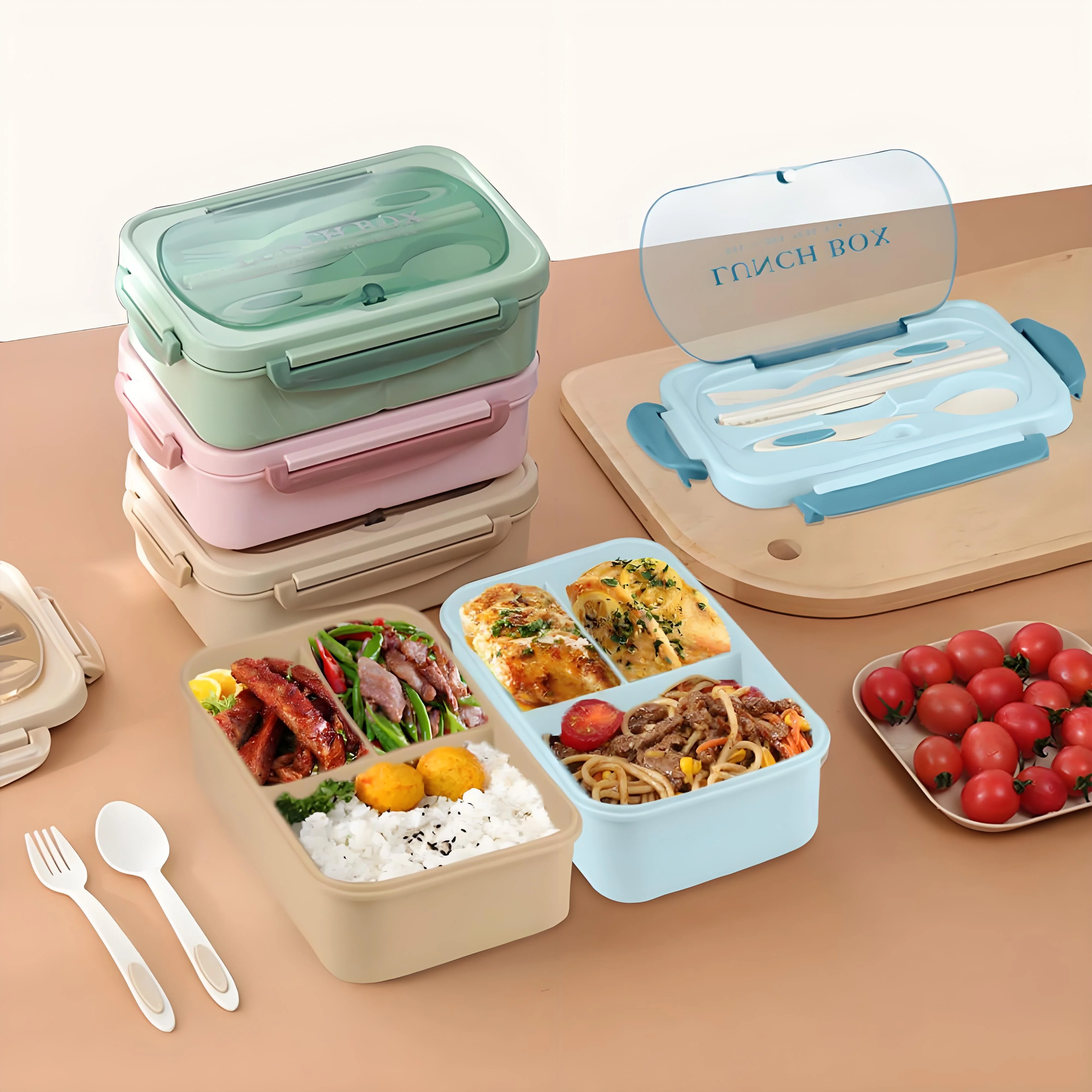 Caja Bento de 40 oz - Kit de preparación de comidas de 3 niveles ✔ FDA de calidad alimentaria y LeakGuard ™ (Esenciales de oficina/gimnasio)