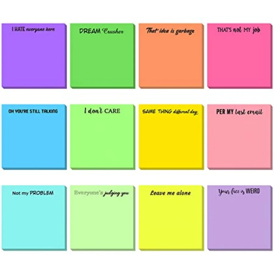 

12 Pcs Teacher Appreciation Week Gts Snarky Office Sticky Notes Note Pad Work Suck Complaining Quotes Vibrant Negative Passive