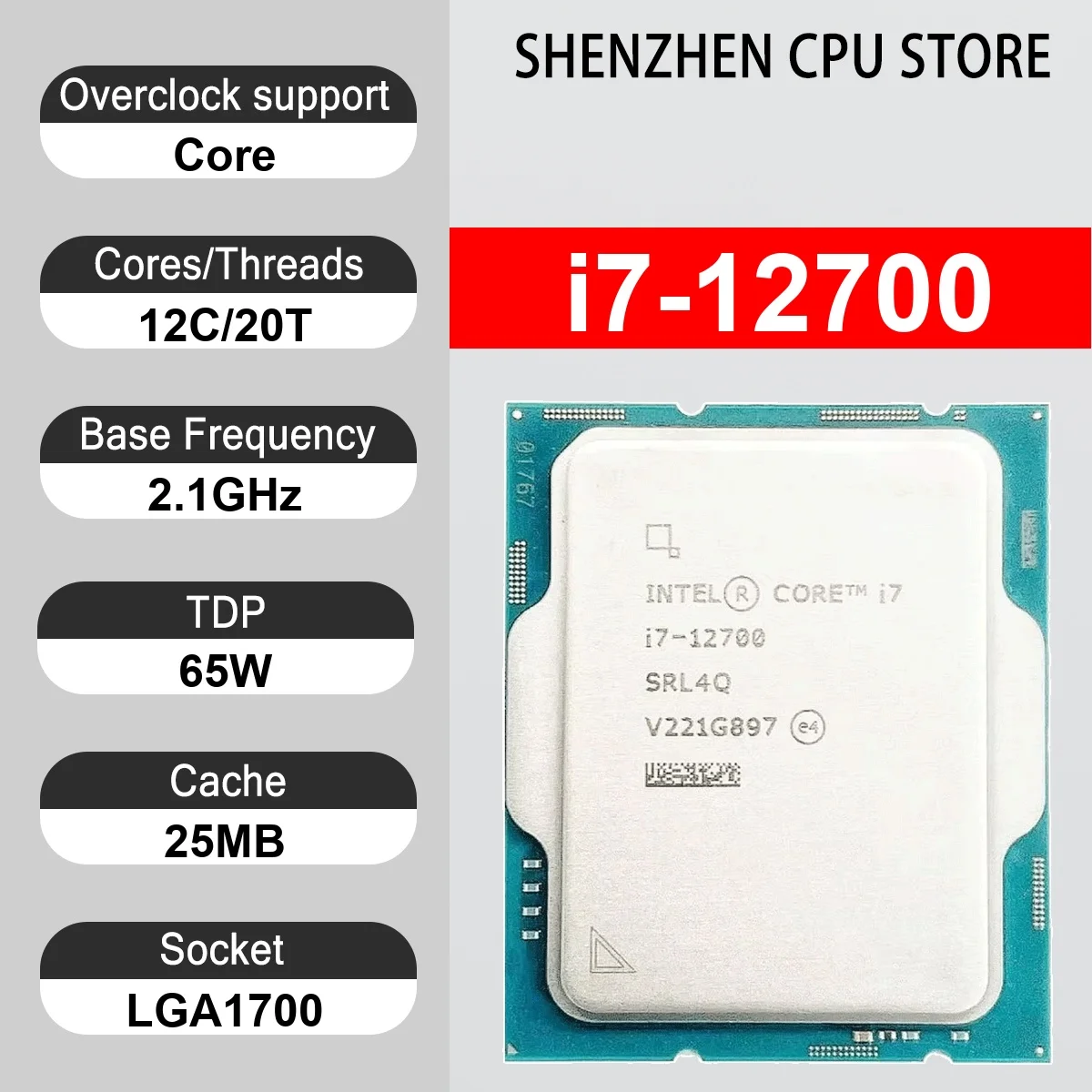 Intel Core i7-12700 12Core 20Thread 2.1GHz 65W 25MB Cache 10nm Alder Lake DDR4-3200/DDR5-4800 MHz SRK3S LGA1700 UHD Graphics 770