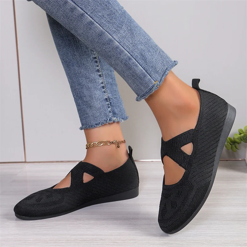 Elastic Knitting Flats Shoes for Women 2024 Summer Breathable Soft Loafers Woman Lightweight Slip on Casual Shoes Mom Moccasins