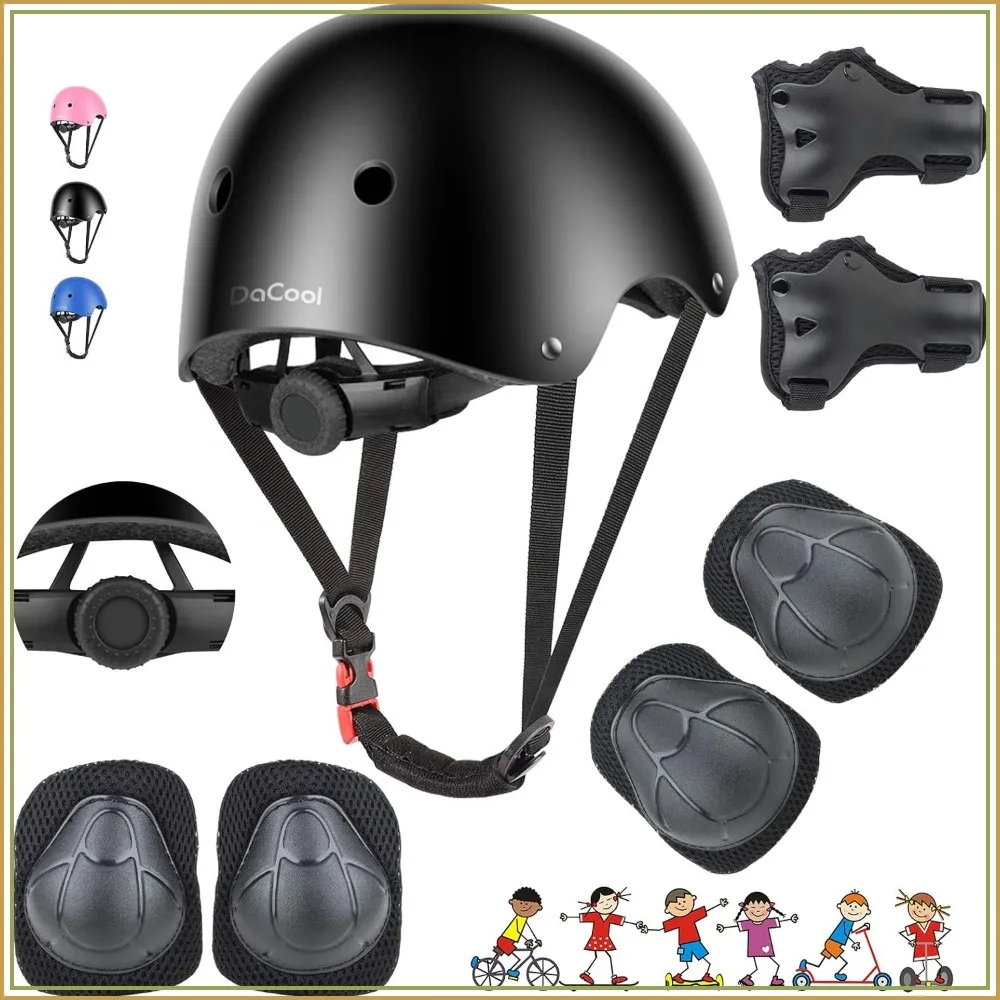 

Kids Bike Helmet & Knee Pads Set - Adjustable Protective Gear for 3-10yrs, Cycling, Skateboarding
