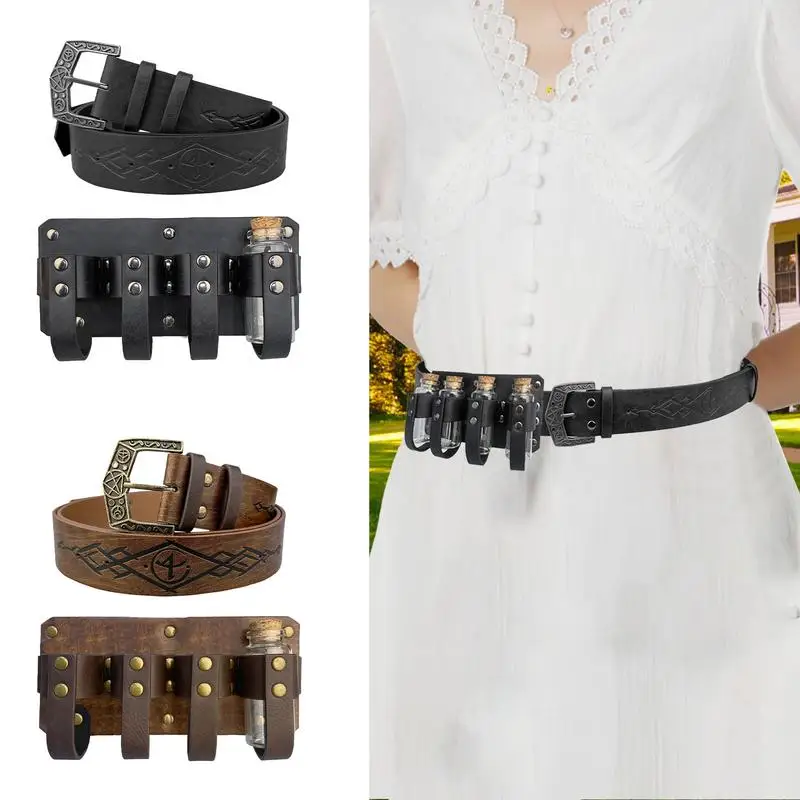 Renaissance Alchemy Belt Adjustable PU Leather Vintage Belt Portable Cosplay Prop Alchemy Costumes For Role Play Halloween