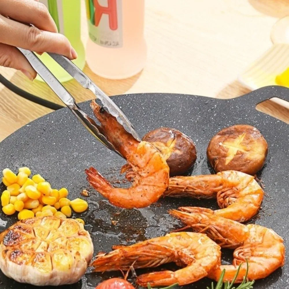 Sartén para parrilla de barbacoa coreana de 30/32/34/36/38cm, forma redonda, mango de madera, placa para barbacoa, soporte resistente al calor, plancha sin humo