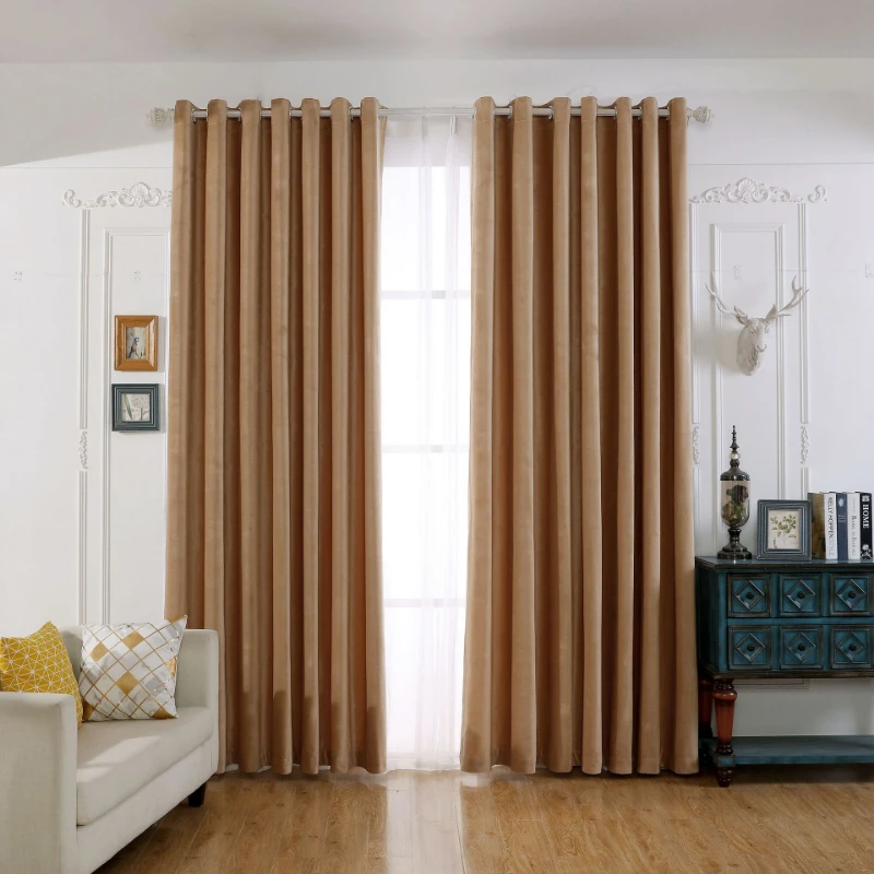 Nordic Modern Minimalist Curtains Solid Color Thick Dutch Velvet Curtains for Bedroom Living Room Villa Blackout Brown Curtains