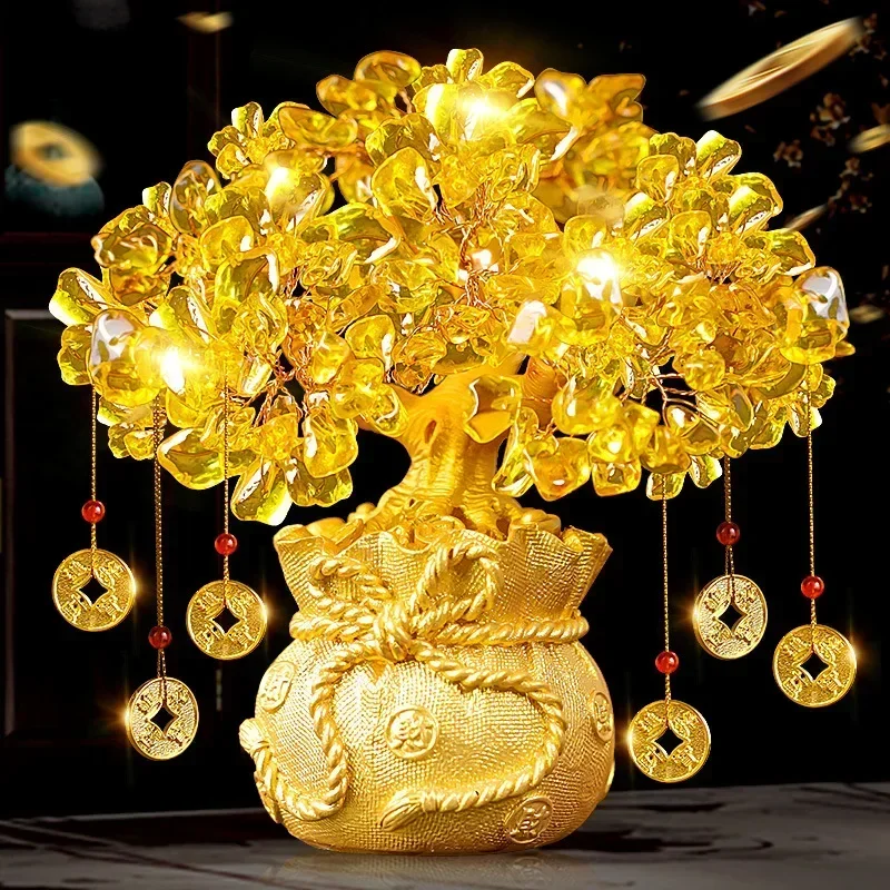 Fortune Feng Shui Ornament Bonsai Crafts 1 Pc Feng Shui Yellow Fortune Tree Lemon Quartz Crystal Yuanbao Fortune Tree