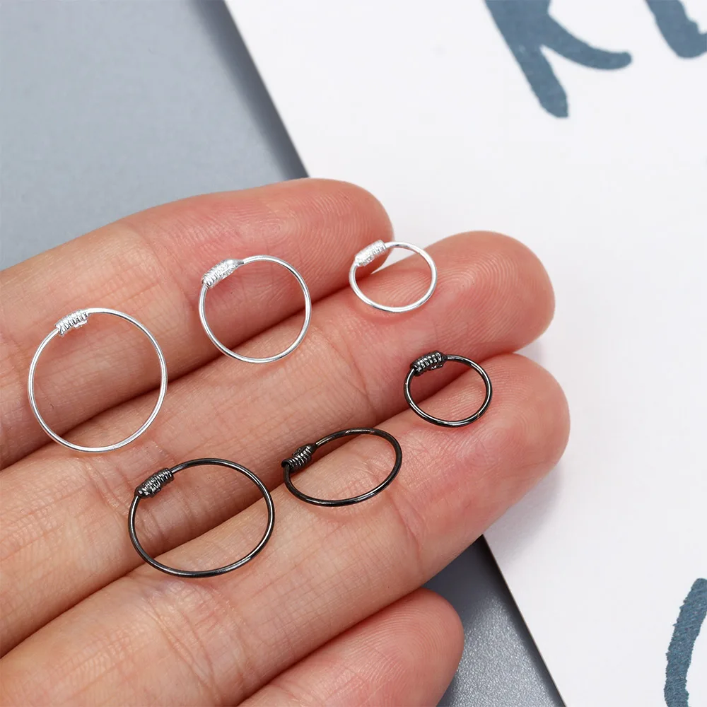 1pcs 6/9/11mm Fashion Metal Round Circle Hoop Earrings For Women Men Ear Bone Piercing Jewelry Gifts