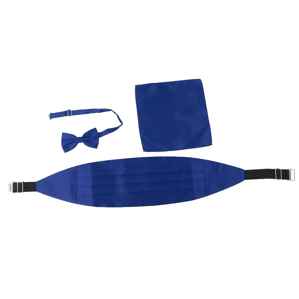 Men's Necktie Set Satin Bow Tie with Cummerbund and Handkerchief Elegant Ribbon Tie for Party and Business Suits