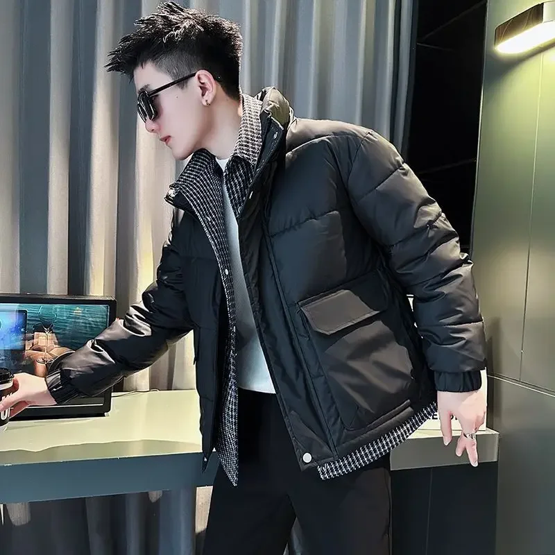 

Luxury Fake Two Pieces Down Cotton Jacket Men Winter Cargo Parka Coat Warm Cotton Jacket Business Casual Windproof Outerwear New