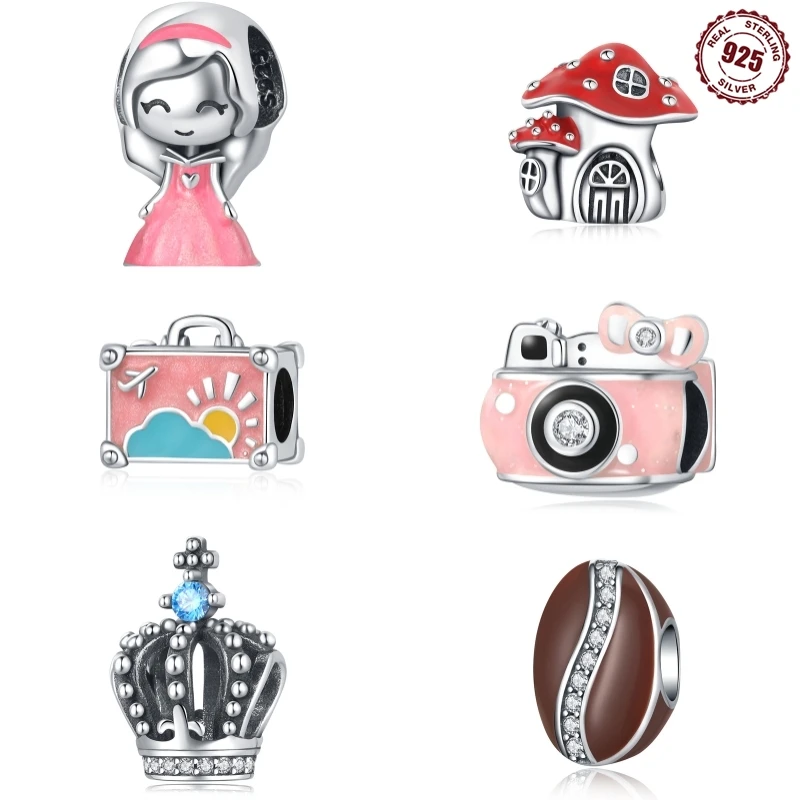 

New 100% 925 Sterling Silver Lovely Princess Travel Resort Series Zircon Charms Beads Fit Original Bracelets Jewelry Women Gifts