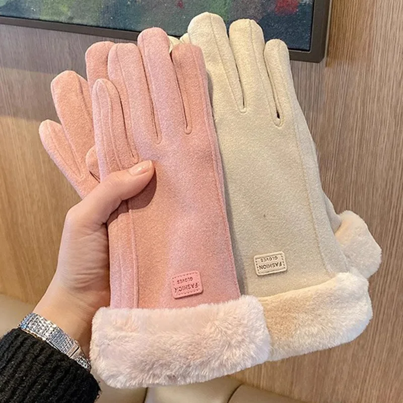 

New Fashion Gloves Autumn Winter Cute Furry Warm Mitts Full Finger Mittens for Women Outdoor Elegant Female Gloves Screen