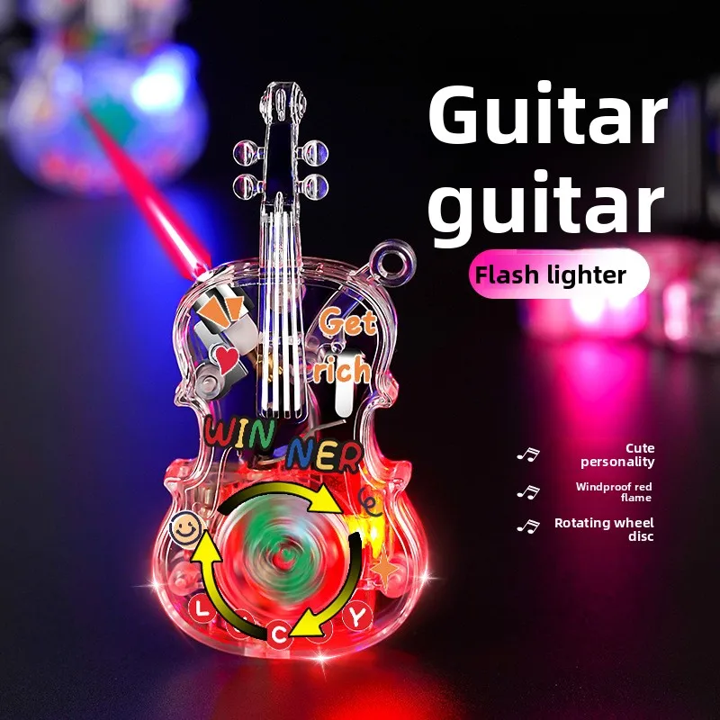 

LED Light Up Guitar Lighter Rotary Windproof USB Rechargeable Flameless Gas Lighter for Men Stress Relief Creative Funny Gift