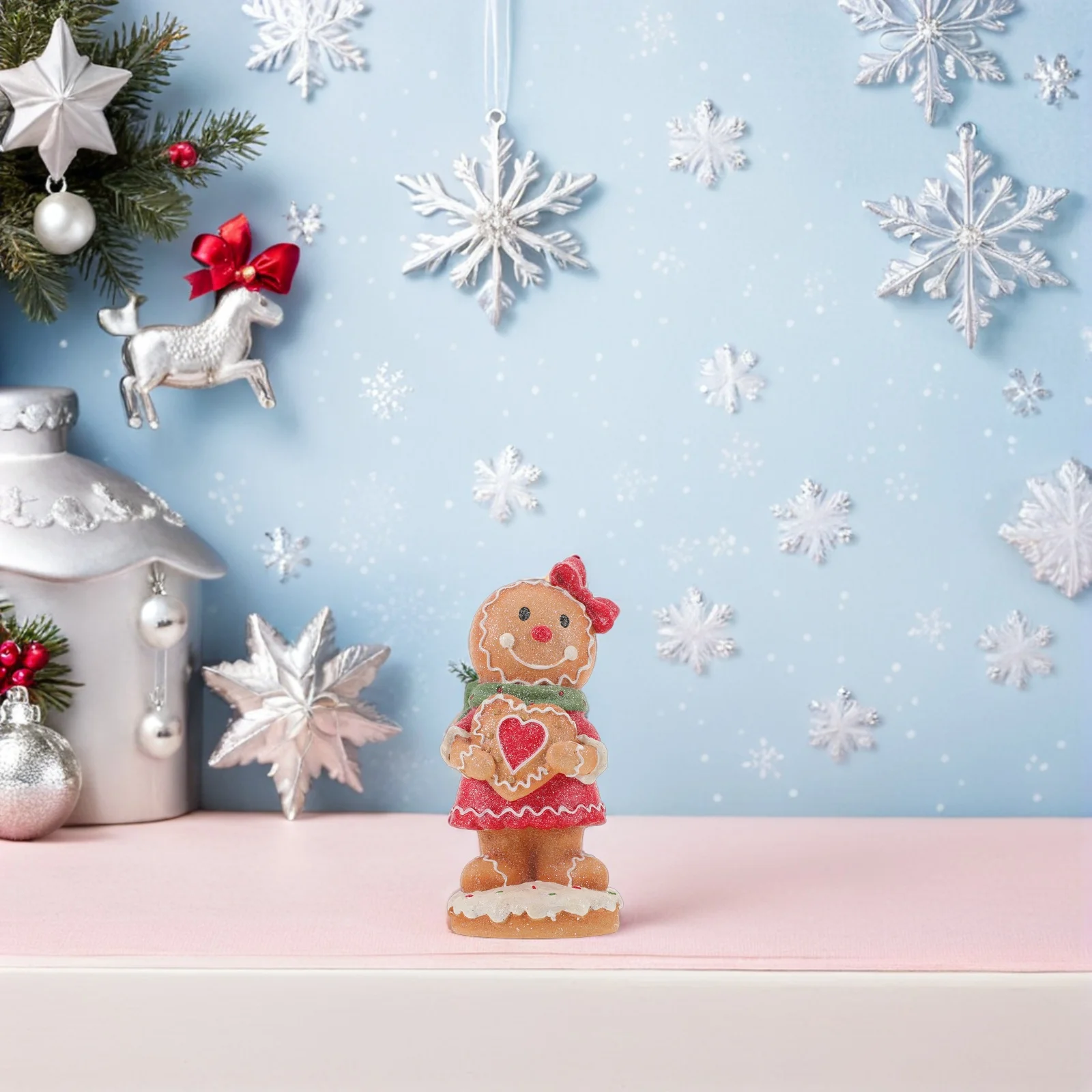 

Christmas Gingerbread Man Decoration Resin Craft Holiday Statue Xmas Party Winter Shelf Tabletop Ornament Gingerbread Man Figure