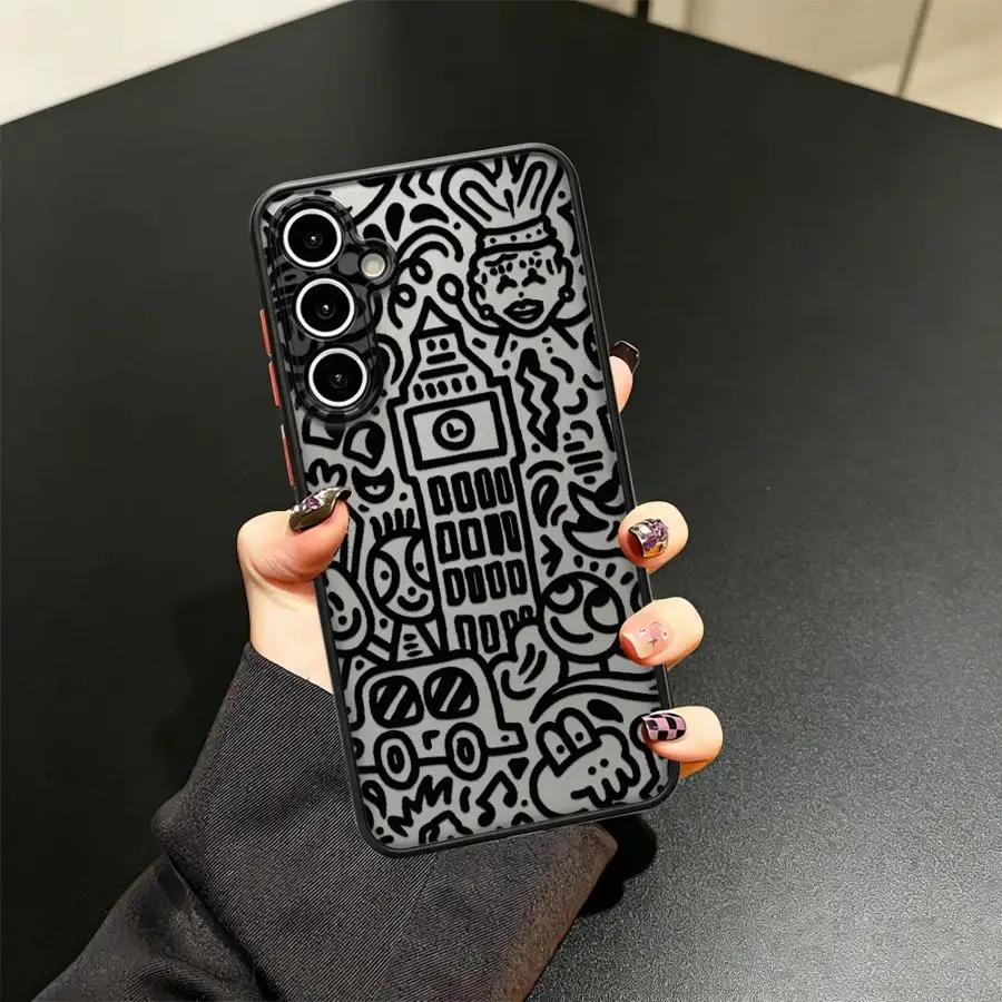 Phone Cover Case for Samsung Galaxy A34 A36 A14 A23 A54 A56 A55 A53 A16 A15 A35 A52S A72 A17 A52 A73 A33 London Vibes Doodle
