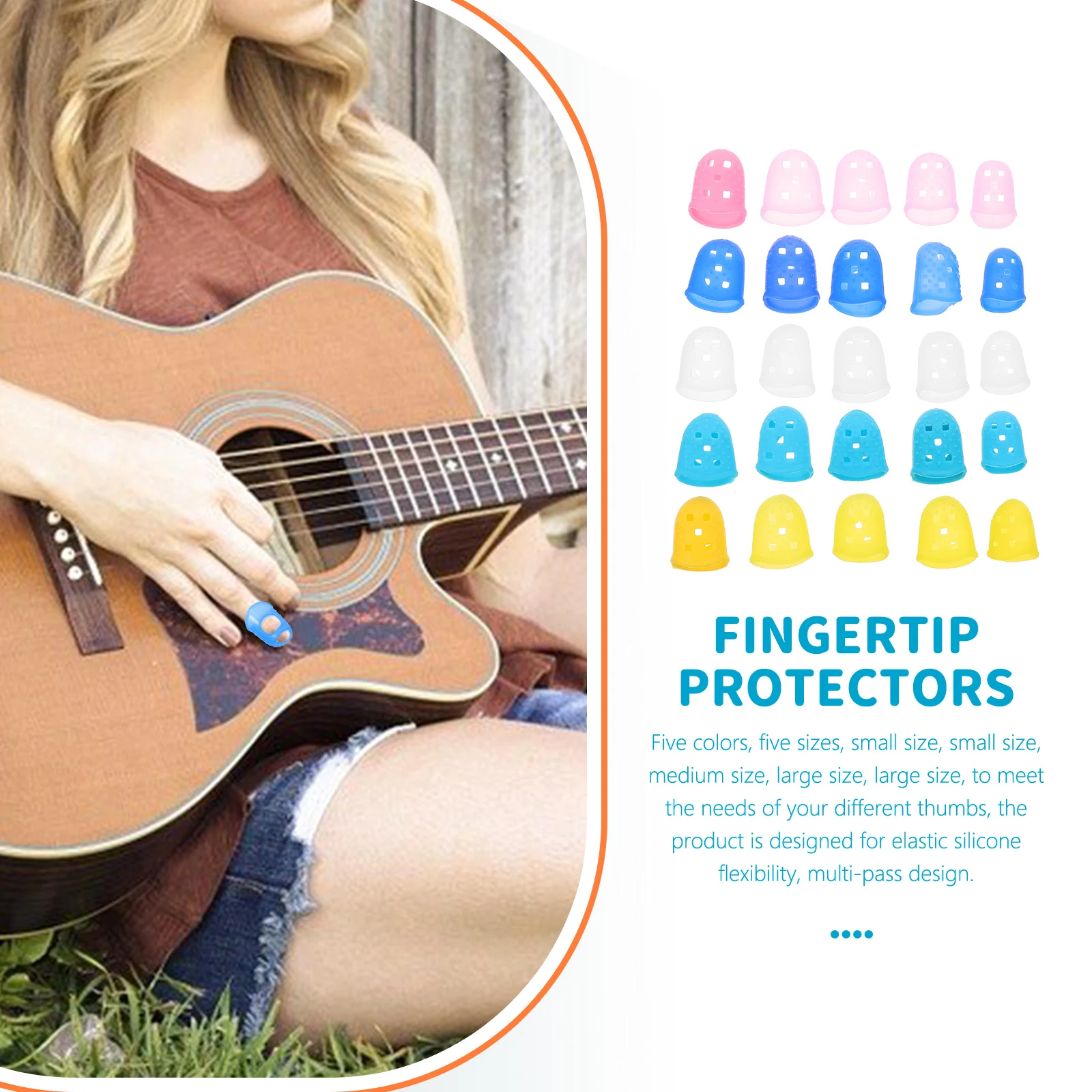 

25Pcs Silicone Finger Covers for Guitar Fingertip Protection 5 Sizes Included Fit All Fingers Ideal Gift for Musicians Playing