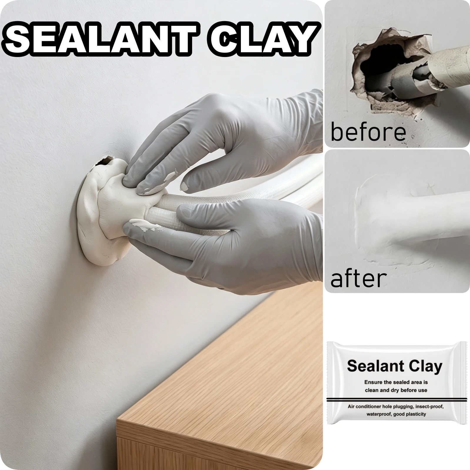 Sealant Clay For Ac Hole Pipe Gap Filler Moldable Wall Seal Air Conditioner Plumbing Repair Waterproof Insect Proof Putty Block