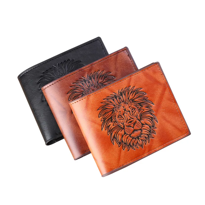 

2024 Manufacturer Wholesale New Product Source PU Leather Wallet LION Card Bag Men's Wallet Short Version Factory Wallet