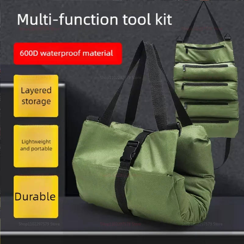 Bolsa de herramientas duradera con diseño de desplazamiento, almacenamiento multifuncional para trabajadores, ingenieros, mantenimiento, Camping, organizador desmontable