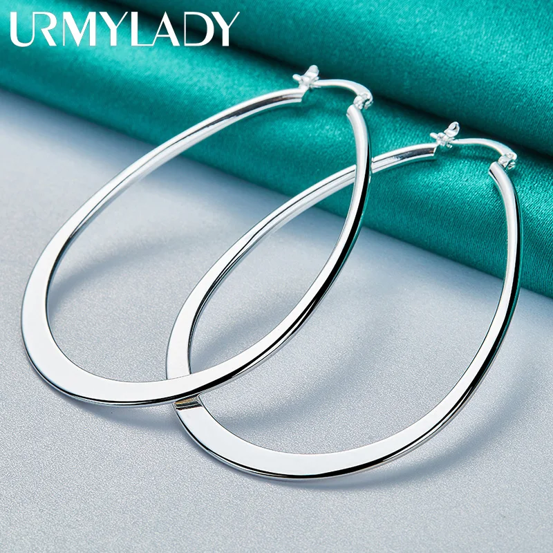 URMYLADY 925 Sterling Silver Falt Big Hoop Earrings For Women Exquisite Luxury Charms Wedding Fashion Classic Jewelry