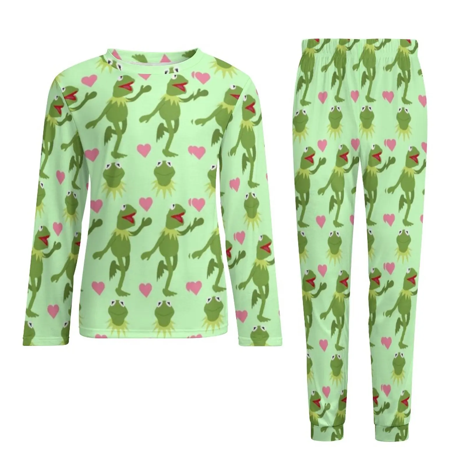 Ensemble de pyjama 2 pièces à manches longues pour hommes, grenouille, animal, dessin animé, cœur rouge, maison, design d\'hiver, cadeau