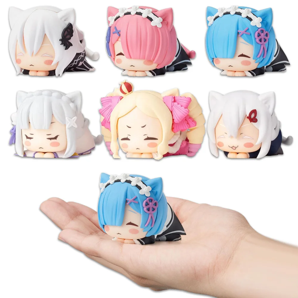 4CM Anime Re:Zero kara Hajimeru Isekai Seikatsu Kawaii Rem Emilia Ram Cute Cat Ears Lying Model Action Figure Toys PVC Doll