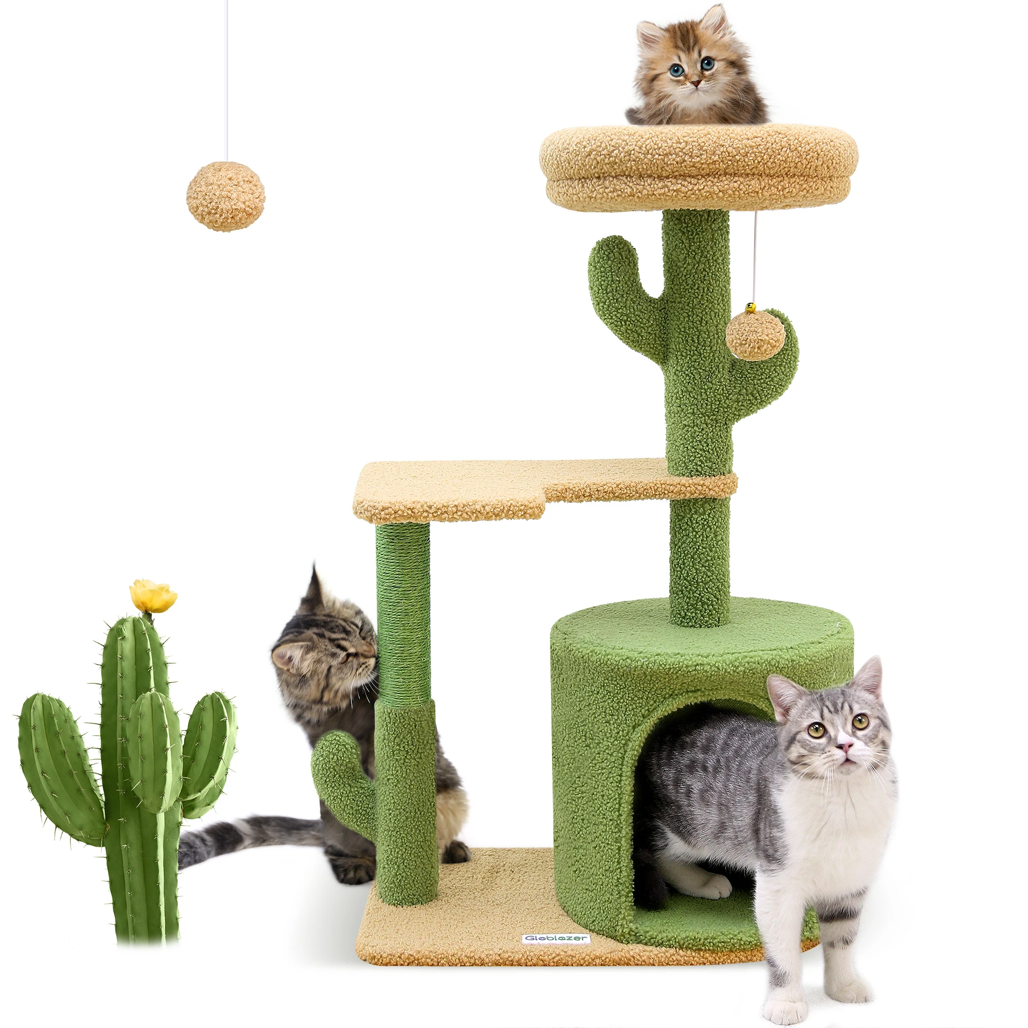 

F33 Small Cat Tower, 33inch Cute Cat Tree Small Cactus Cat Tree for Indoor Cats Kitten Cat Tower with Scratching Post