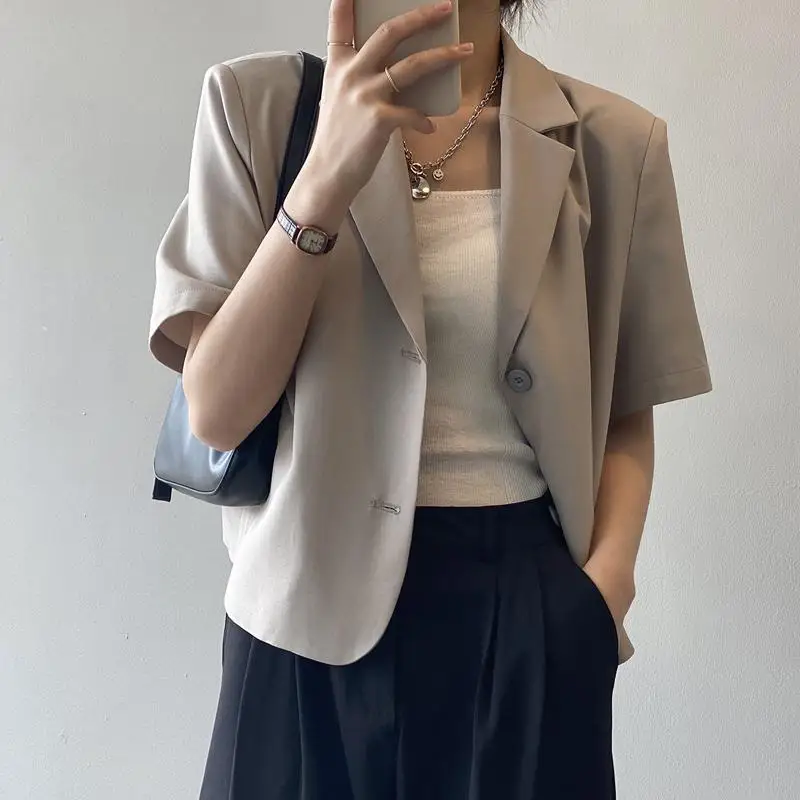 2024 Women\'s Summer Thin Korean Button Commuter Slim Short Casual Small Suit Top Fashion Short Sleeve FlatteringTailored Coat