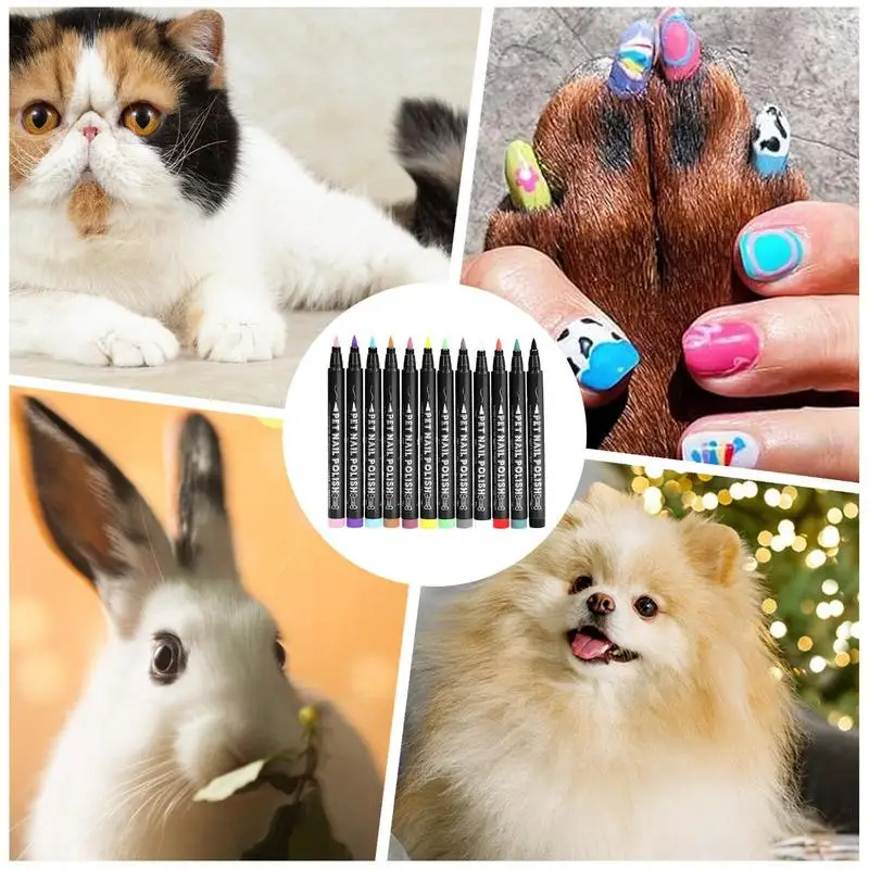 Puppy Nail Polish 12 PCS Quick Dry Pet Safe Nail Polish Dog Creative Pens Set Safe Tip Nail Polish Markers 12 Colors For Dogs